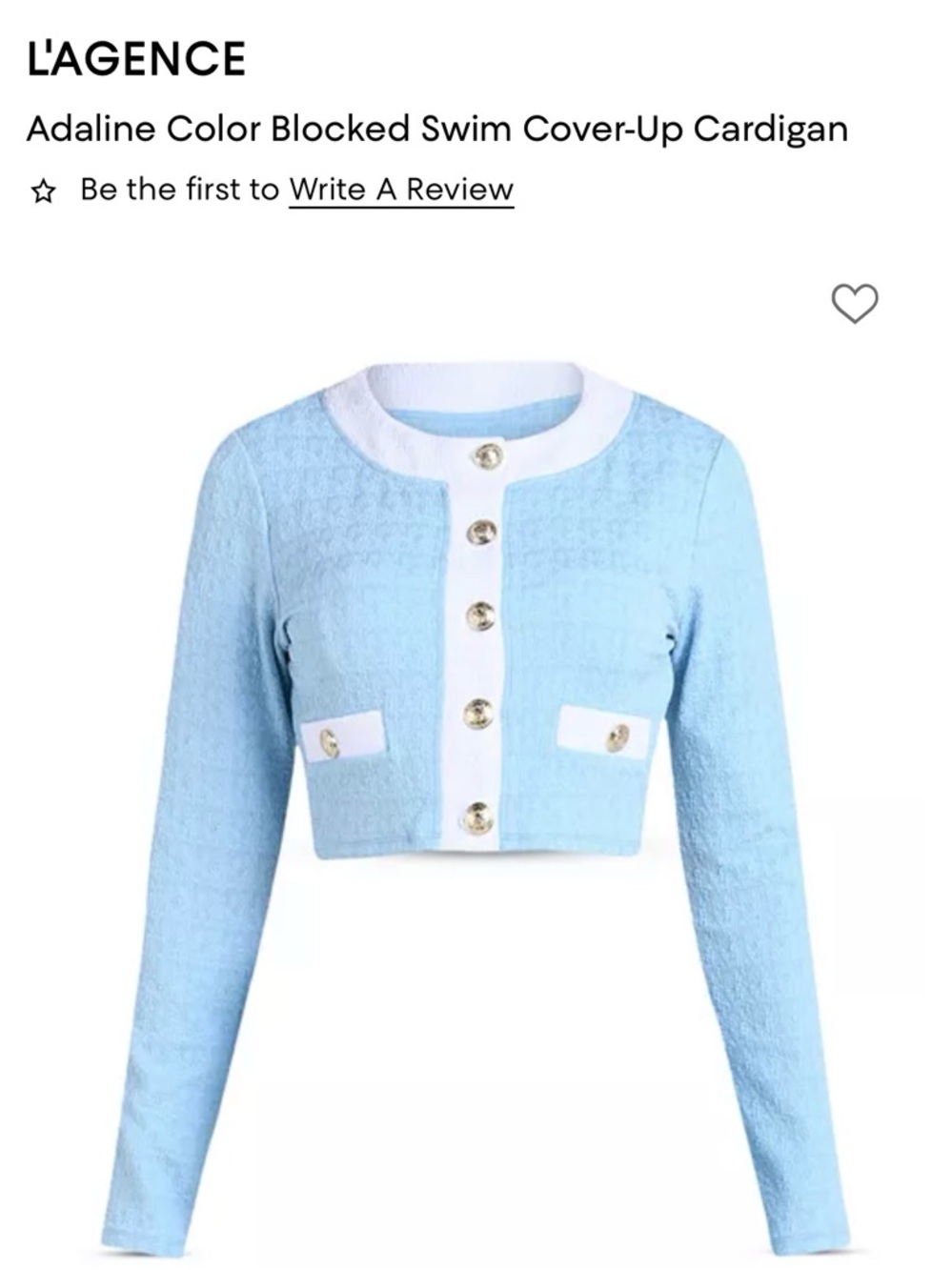 L'AGENCE swim top Light Blue and White Cropped Cardigan Blazer